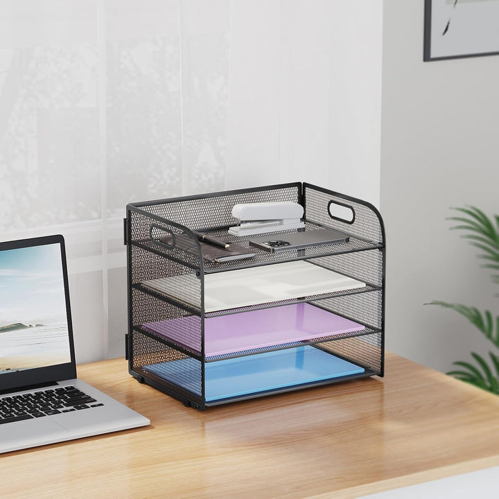 Marbrasse Schreibtisch Ablagen Organizer,4-Stufige Brief Papier Ablage mit Griff,Metall Gitter Desig