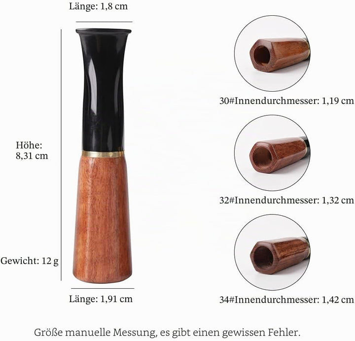 MUXIANG Zigarren-Mundstück-Set aus Holz, 3 Grössen, 9 mm, Papierfilter, Diamantform, BE0151-343G