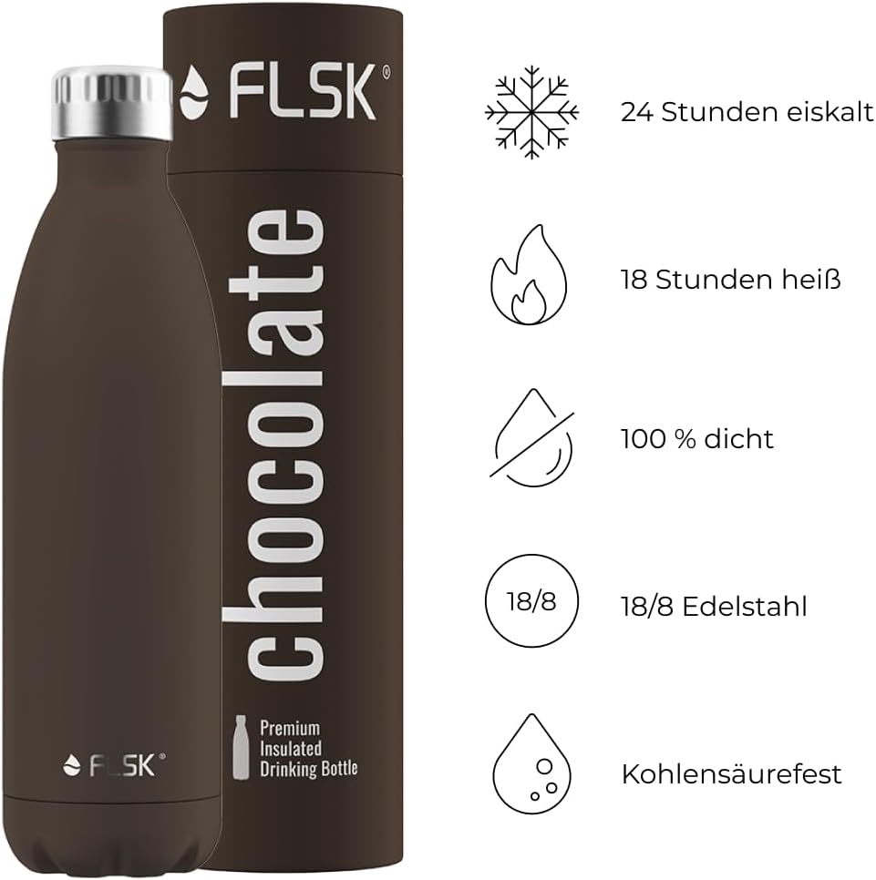 FLSK Trinkflasche – Premium Edelstahl Thermosflasche – 100% auslaufsicher & kohlensäuregeeignet – hä
