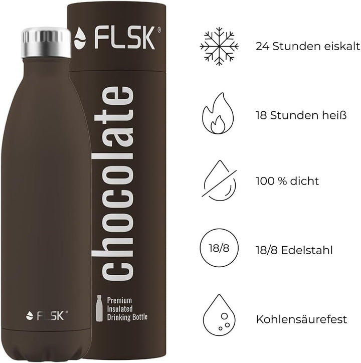 FLSK Trinkflasche – Premium Edelstahl Thermosflasche – 100% auslaufsicher & kohlensäuregeeignet – hä