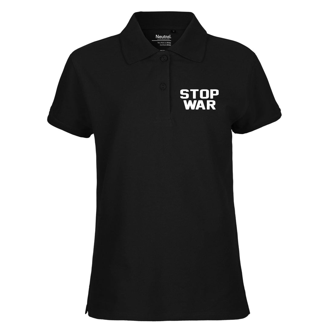 huuraa! Damen Polo Shirt Stop War Liebe Bio Baumwolle Fairtrade Oberteil Grösse XS-XXL mit Friedens