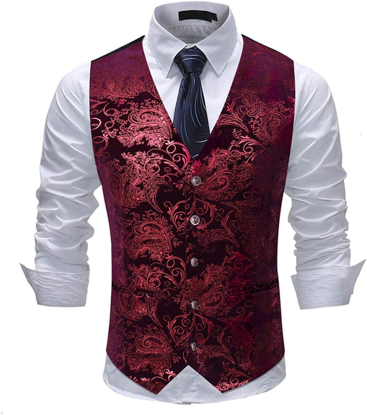 Allthemen Weste Herren Westen Gilet Jacquard Anzugweste für Hochzeit und Party M Rot1, M Rot1