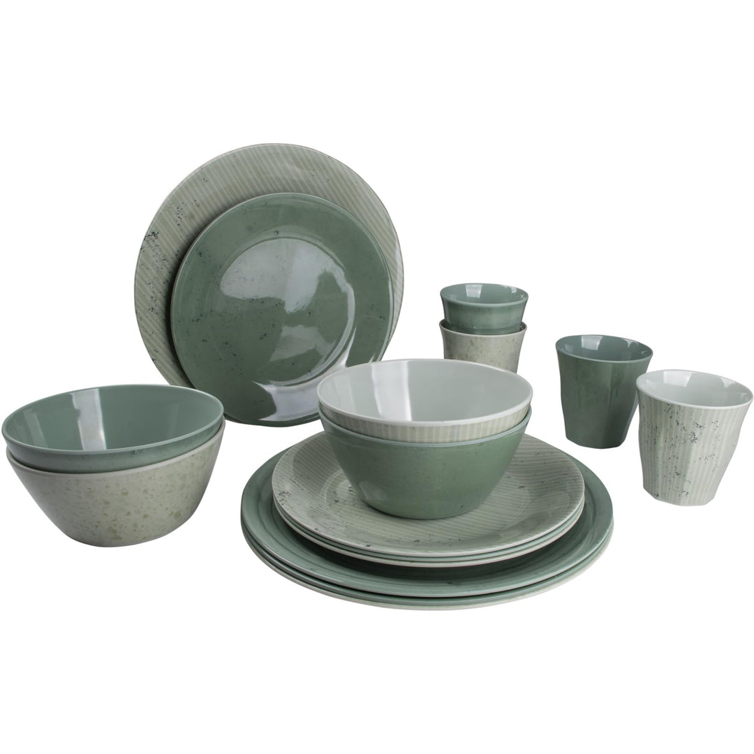 Bo-Camp Melamin Campinggeschirr Set Mix&Match Essgeschirr Teller Becher 16tlg Grün, Grün
