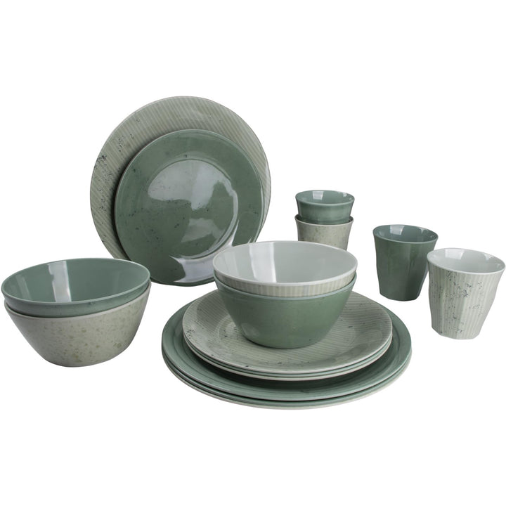 Bo-Camp Melamin Campinggeschirr Set Mix&Match Essgeschirr Teller Becher 16tlg Grün, Grün