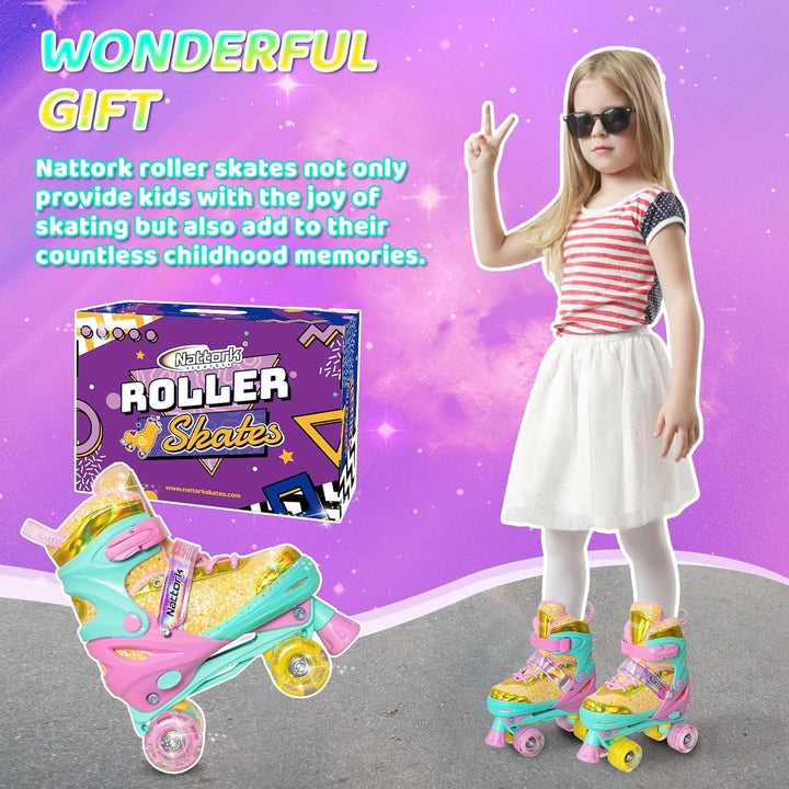 Nattork Kinder Rollschuhe, Rollschuhe Verstellbar mit 4 Grössen Einstellbare, Rollschuhe für Mädchen