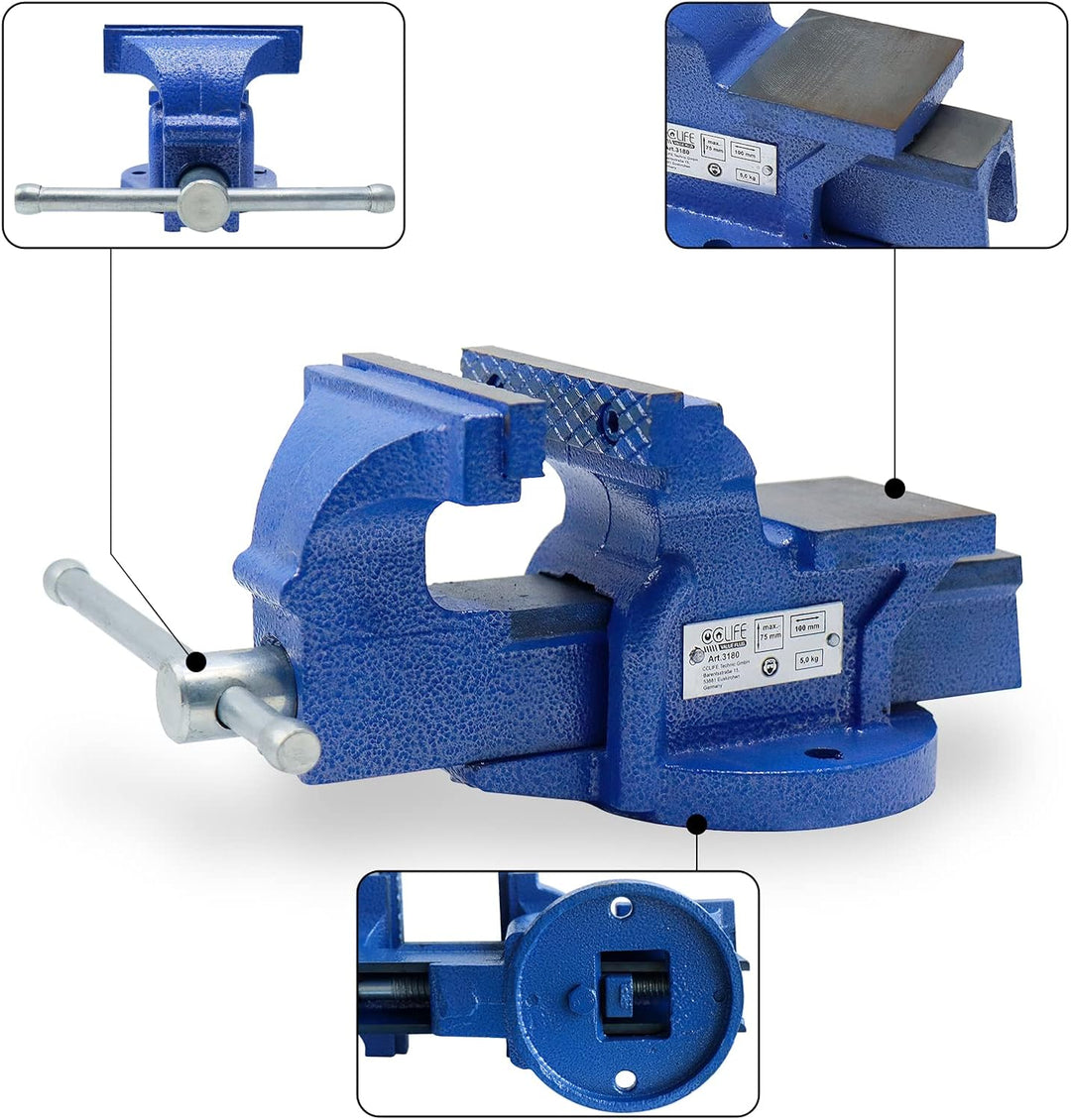 CCLIFE Feststehend Schraubstock 100/125/150 mm für Werkbank Werkbankschraubstock Parallelschraubstoc