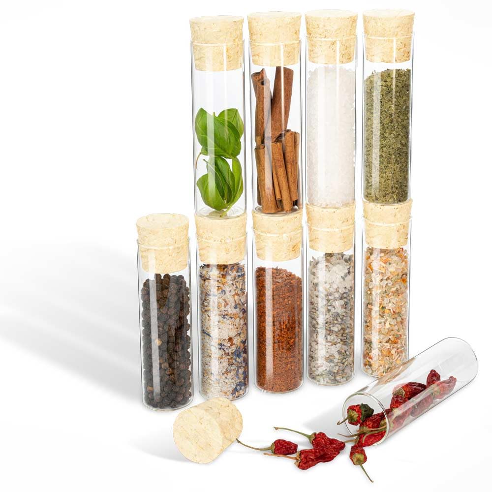 Tuuters 25x Gewürzgläser mit Natur-Korken, kleine Glas-fläschchen für Gewürze (120 x Ø30 mm), 120 x