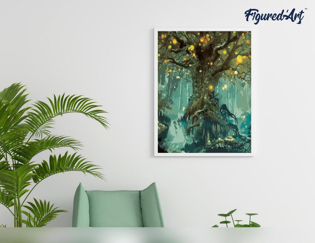 Figured'Art Malen Nach Zahlen Erwachsene Mit Rahmen Magischer Baum - Paint by Numbers Basteln DIY Ba