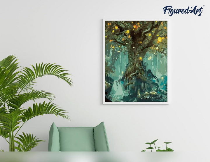 Figured'Art Malen Nach Zahlen Erwachsene Mit Rahmen Magischer Baum - Paint by Numbers Basteln DIY Ba