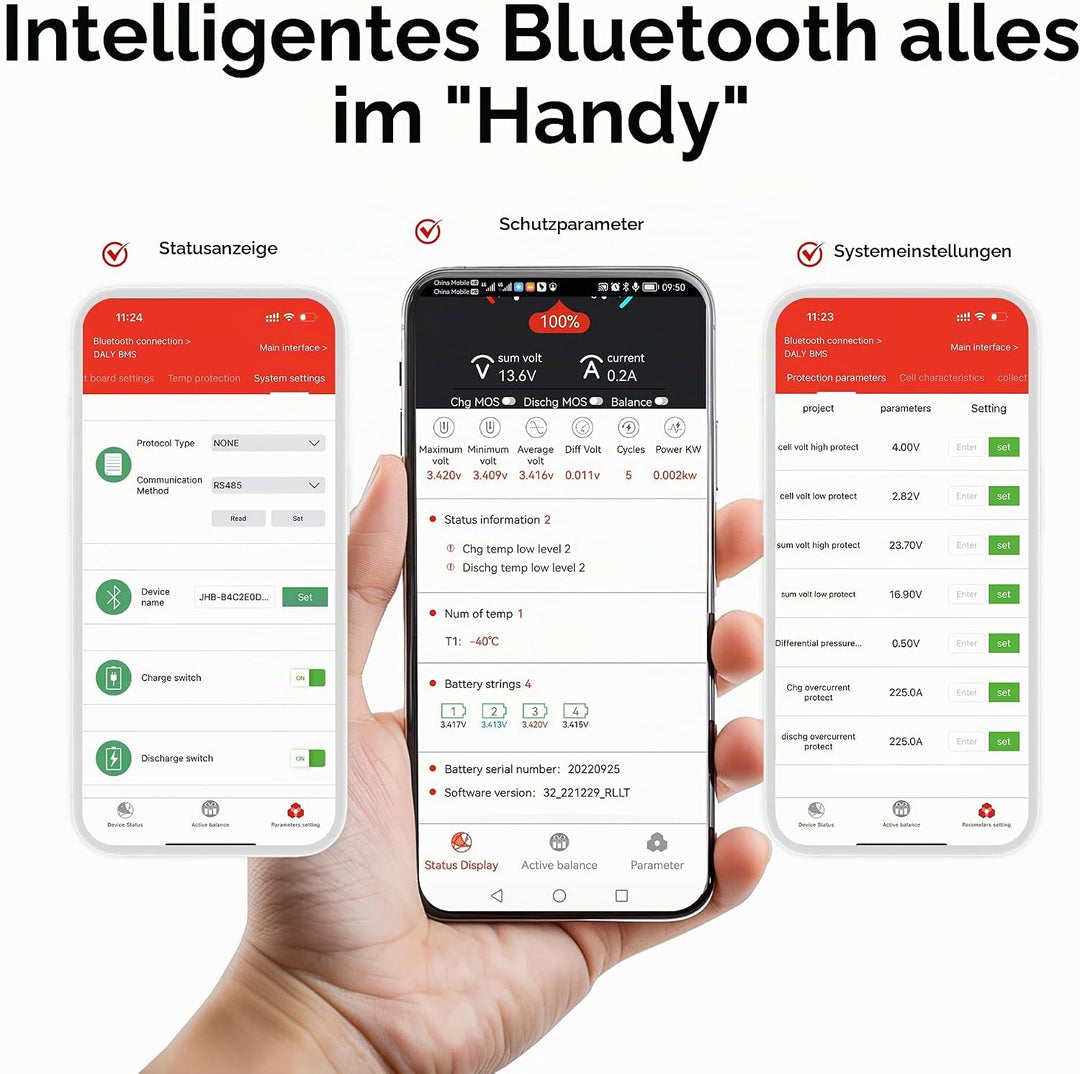 DALY BMS 48V 16S 150A Balance – 1A Active Cell Balancing BMS mit Bluetooth Modul für 48V LiFePO4 Akk