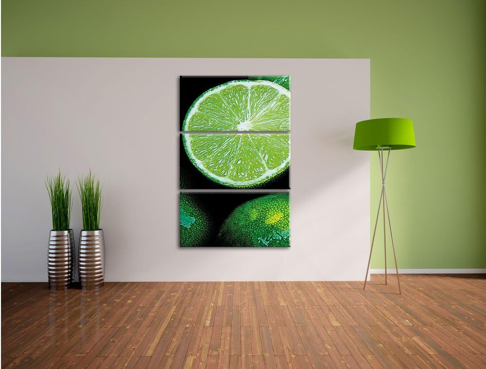 Pixxprint aufgeschnittene Limetten 3-Teiler Leinwandbild 120x80 Bild auf Leinwand