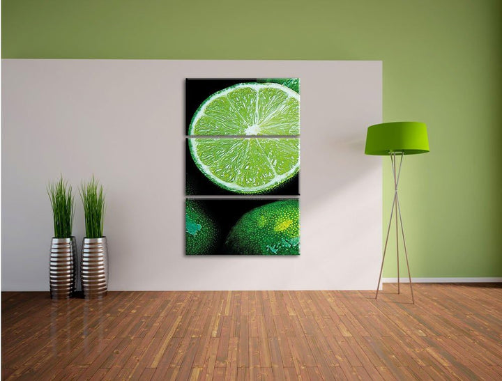 Pixxprint aufgeschnittene Limetten 3-Teiler Leinwandbild 120x80 Bild auf Leinwand