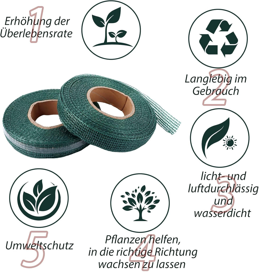 4 Stück Pflanzenbinder 3cmx50m Pflanzenband, Pflanzenband Polyethylen Baumschnur Baumanbinder Grün,