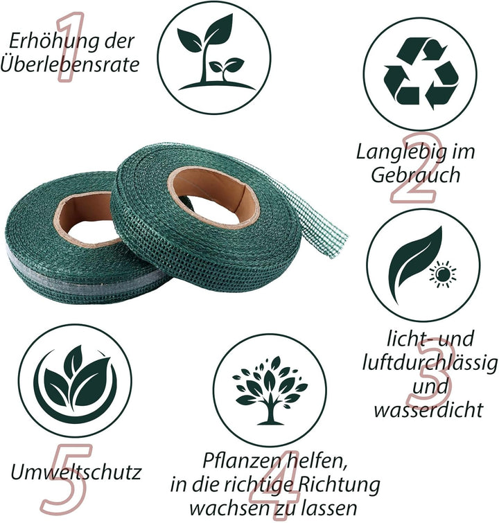 4 Stück Pflanzenbinder 3cmx50m Pflanzenband, Pflanzenband Polyethylen Baumschnur Baumanbinder Grün,