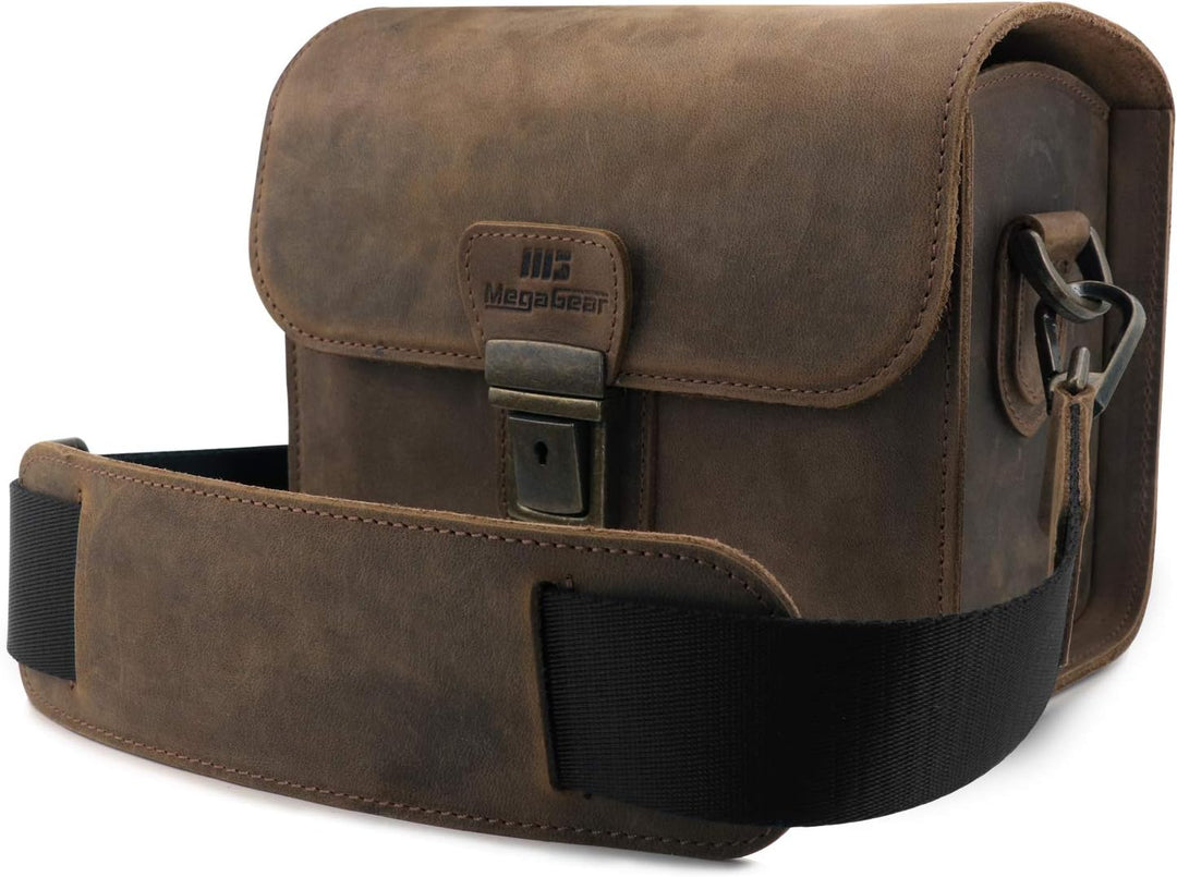 MegaGear Pebble Kameratasche - Kuriertasche aus echtem Leder für Spiegellose, Sofortbild- und DSLR K