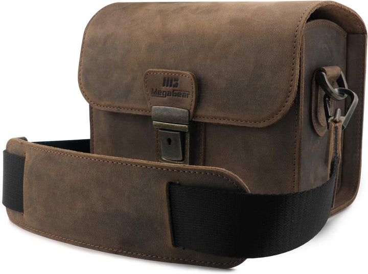 MegaGear Pebble Kameratasche - Kuriertasche aus echtem Leder für Spiegellose, Sofortbild- und DSLR K