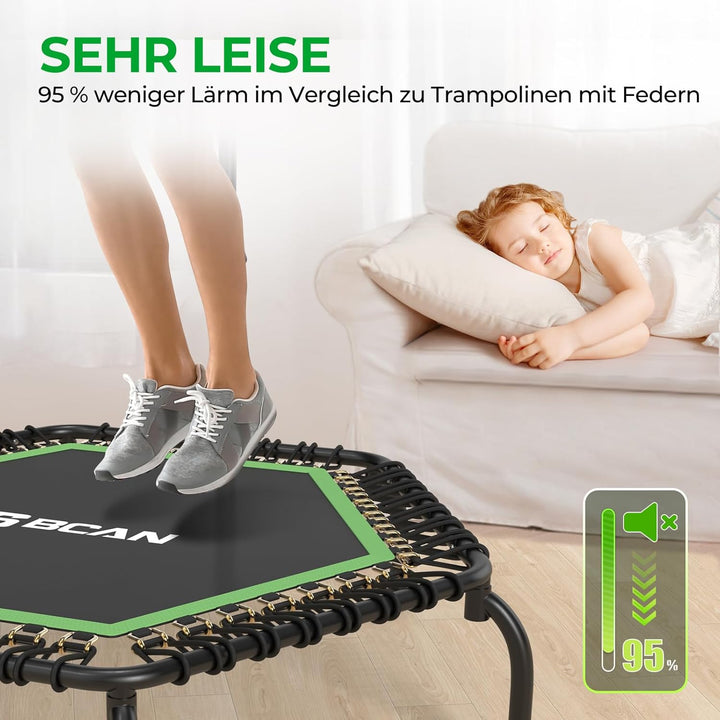 BCAN 250KG Mini-Trampolin, Ø 123CM Fitness-Trampolin mit Bungees, 3-Fach Verstellbarer Schaumstoffgr