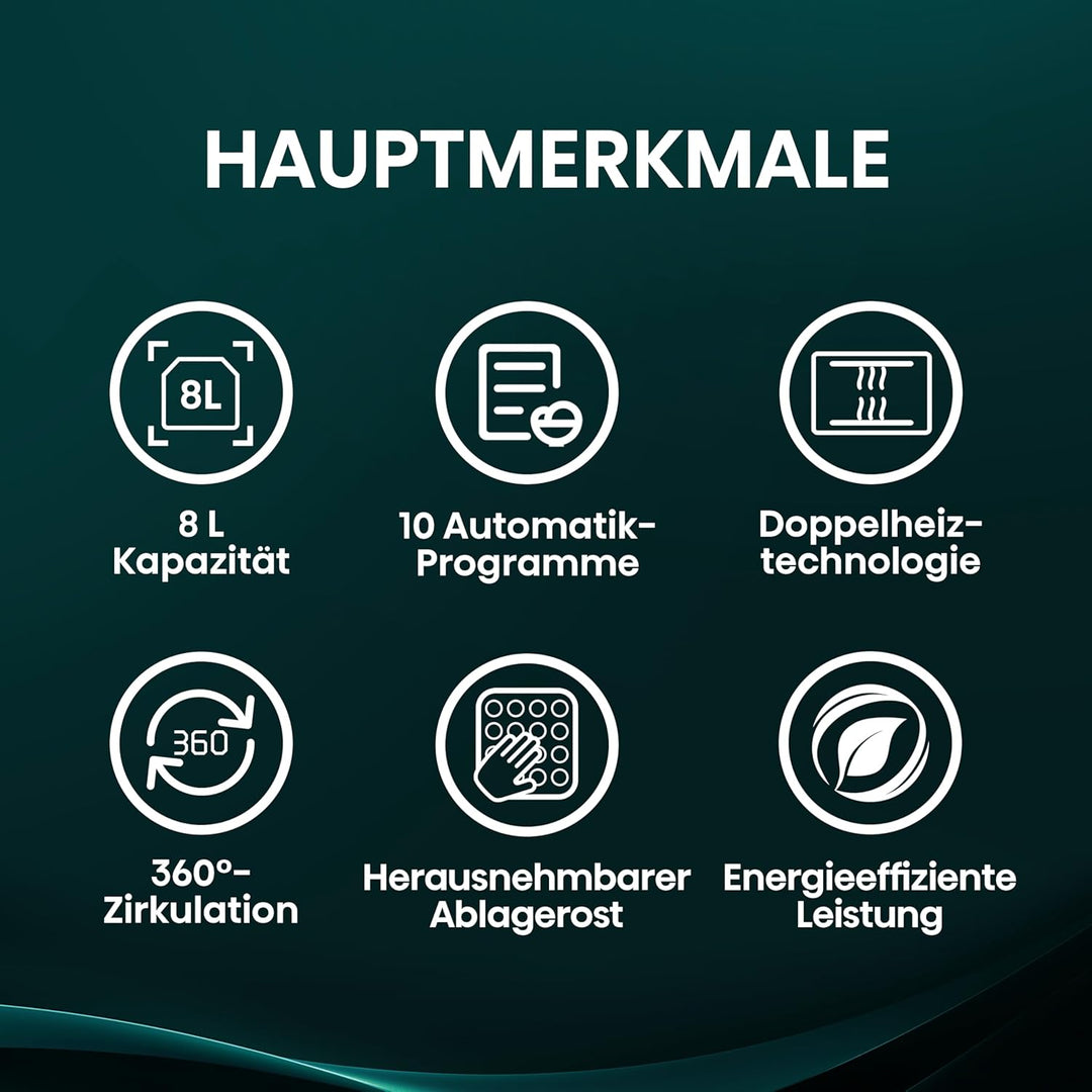 Hisense HAF2100DCD Heissluftfritteuse /2100 W /7,7 L Kapazität /10 voreingestellte Programme/Antihaf