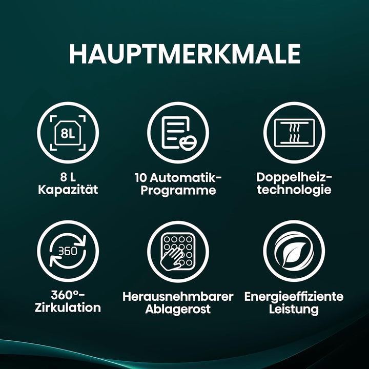 Hisense HAF2100DCD Heissluftfritteuse /2100 W /7,7 L Kapazität /10 voreingestellte Programme/Antihaf