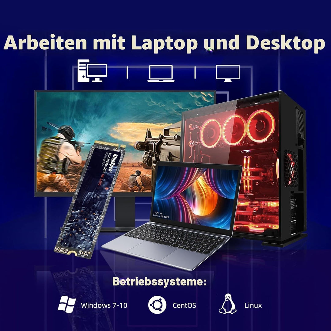 KingSpec SSD 256GB, M.2 NVMe Gen3x4 SSD 2280 - Bis zu 2400MB/s, Internes Solid State Drive mit 3D NA