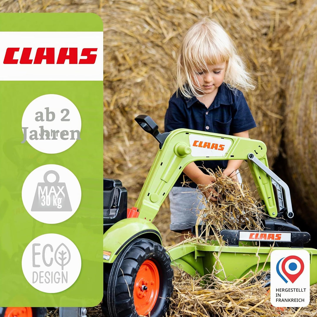 Falk – 2040N – Outdoor-Spielzeug – Baggerlader Claas Arion 410 + Anhänger + Baggerschaufel