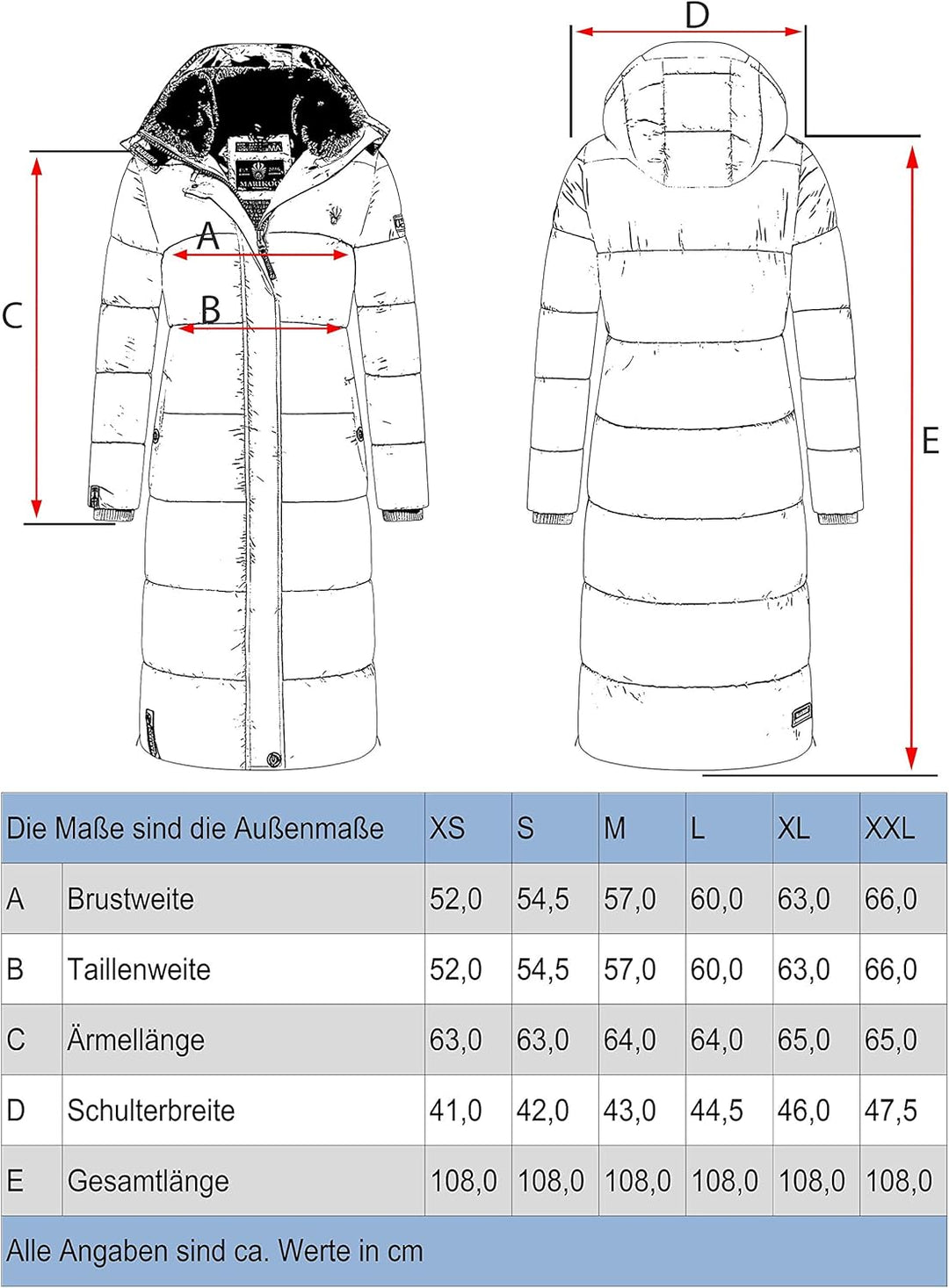 MARIKOO Damen Wintermantel Warmer Steppmantel lang mit Abnehmbarer Kapuze Reliziaa XS-3XL XS Dark Re