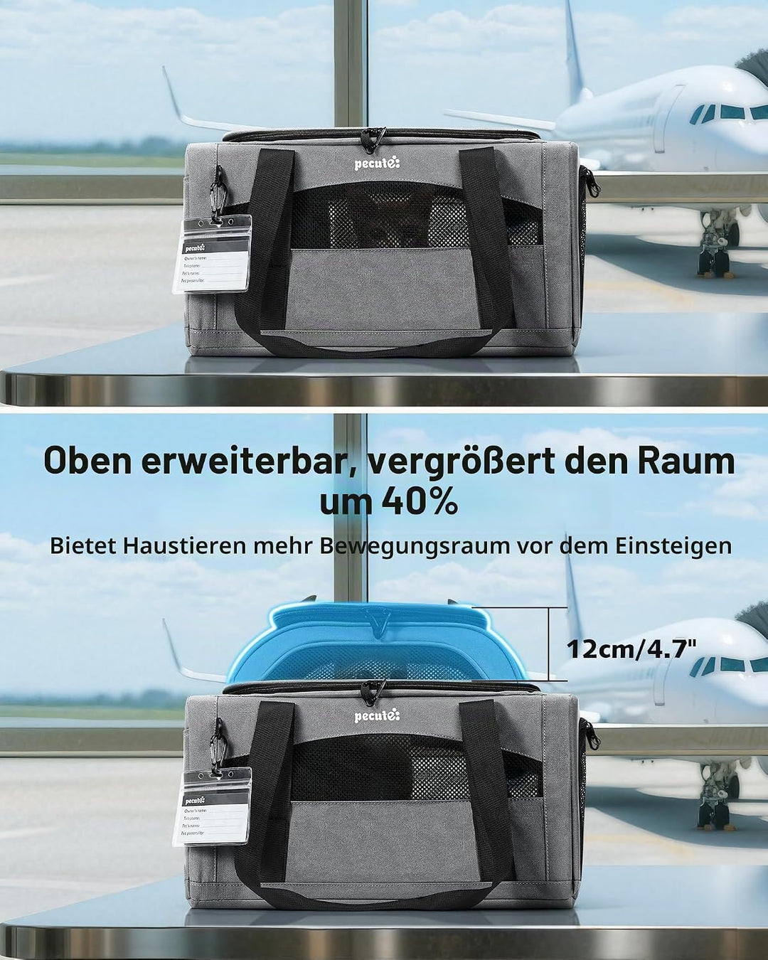 pecute Katzentasche Flugzeug Transporttasche Stabiler Halt Haustier Tragetasche, Transportbox Katze