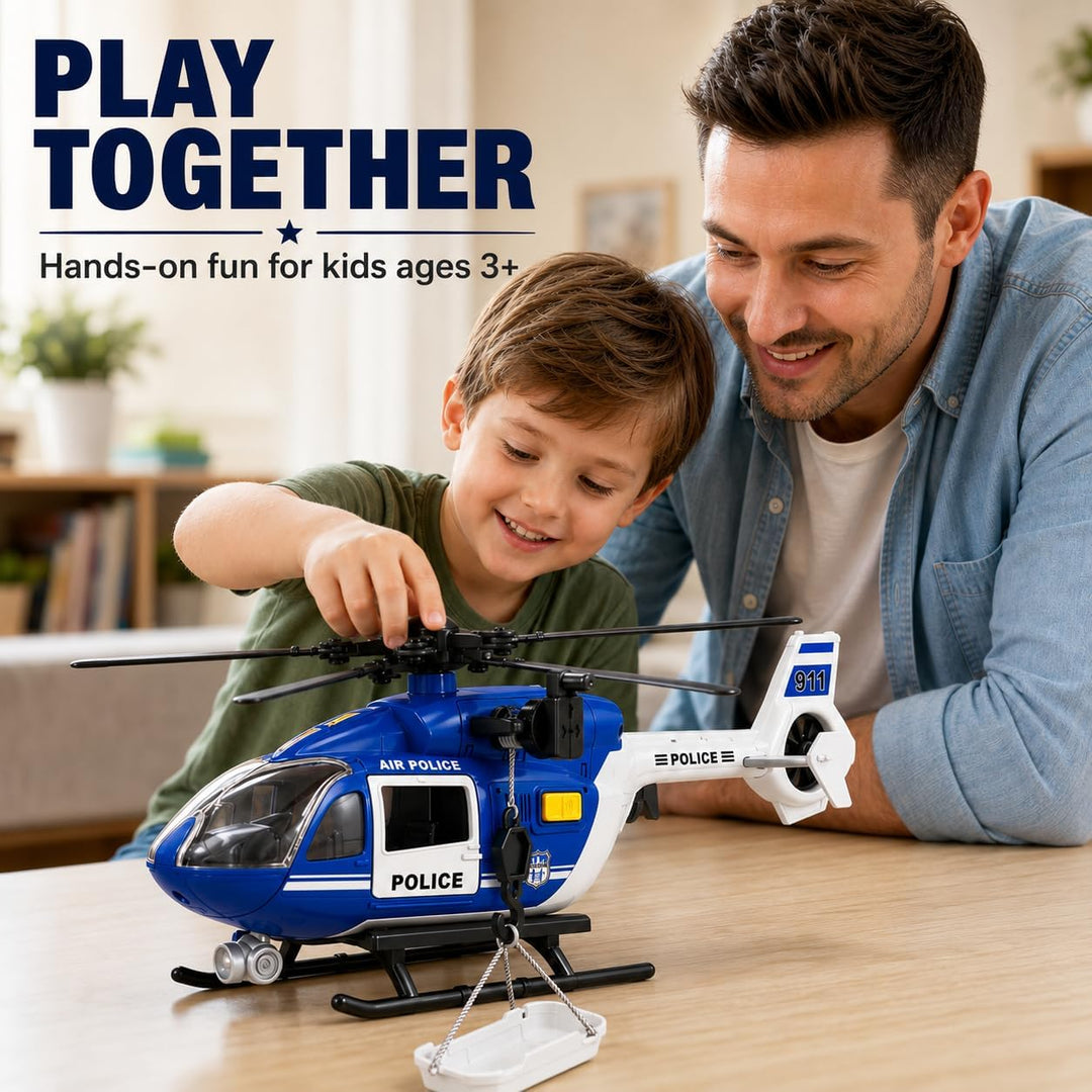 Rescue Helicopter Toy with Lights and Sounds,Emergency Crane Toy with Hanging Tray, Kids Toys for 3