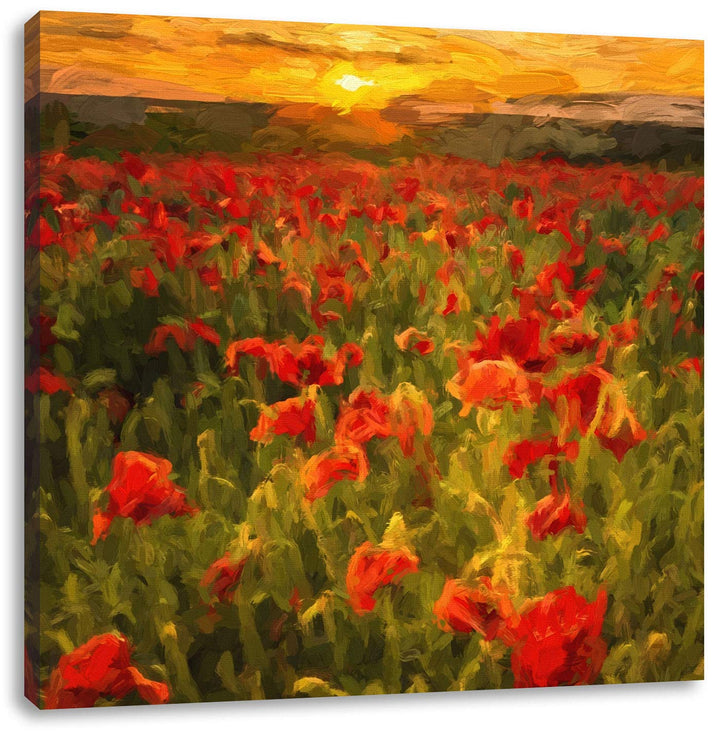 schöne Mohnwiese, Format: 70x70 auf Leinwand, XXL riesige Bilder fertig gerahmt mit Keilrahmen, Kuns