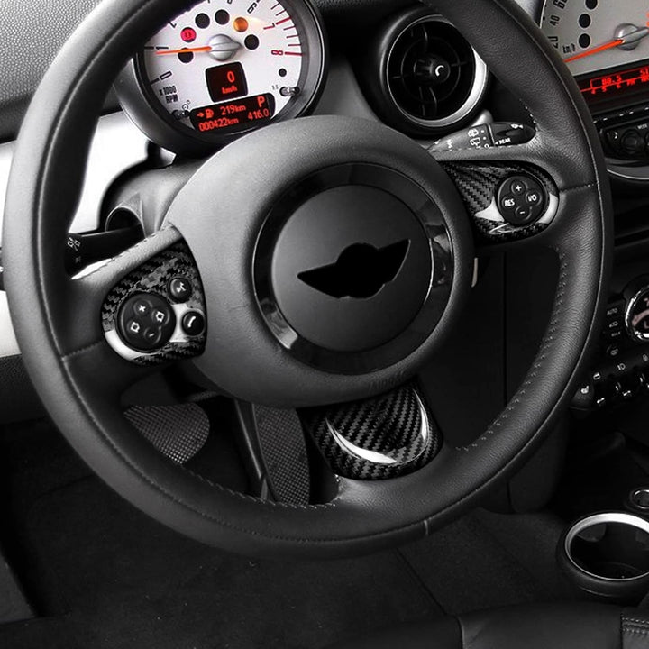KUNGKIC Kohlefaser-Auto-Lenkrad-Tasten-Aufkleber für Mini Cooper R55 Clubman R56 R57 Zubehör Schwarz