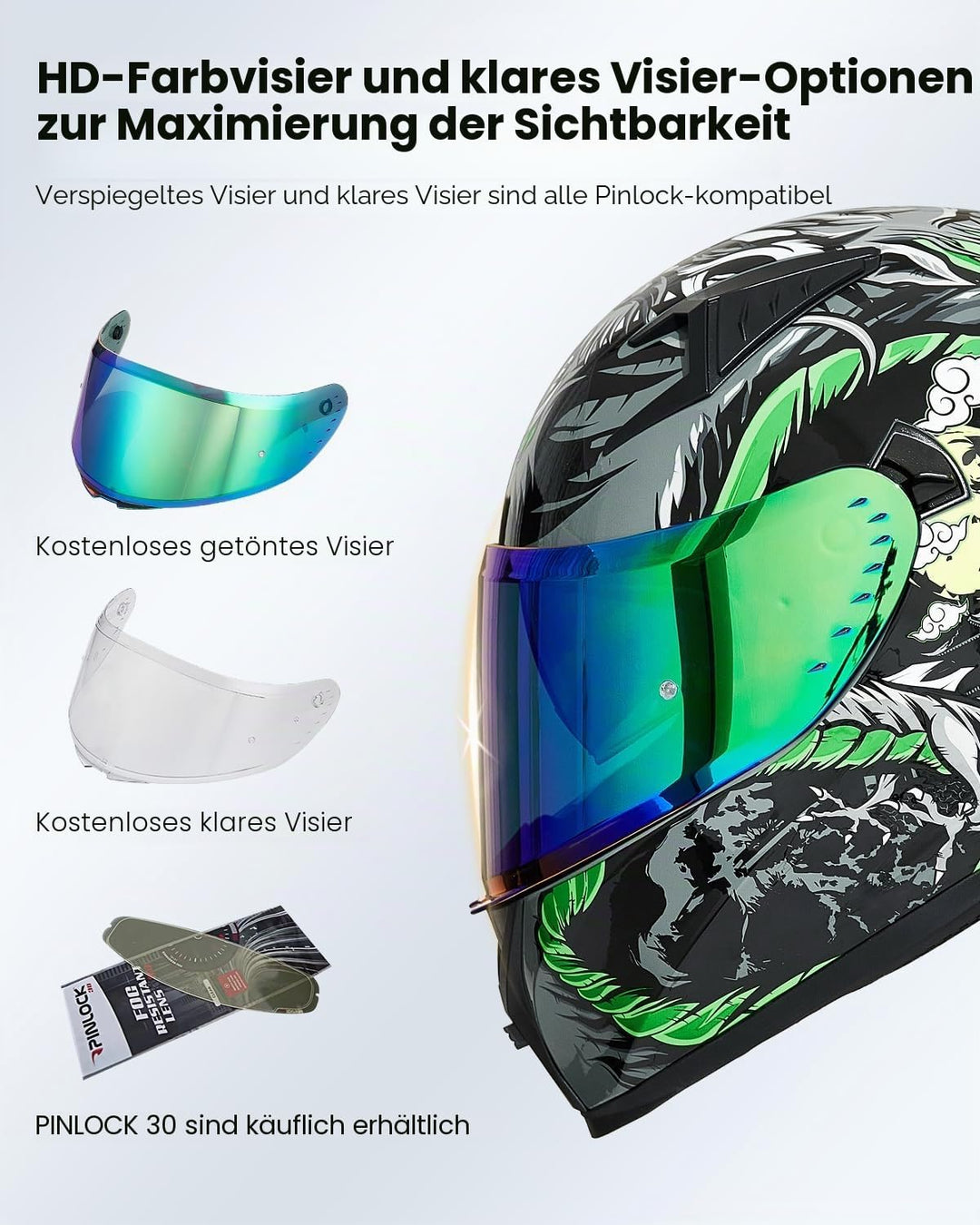 ILM Motorradhelm Integralhelm Herren Damen-Motorcycle Helmet mit 2 Visieren Pinlock-kompatiblen klar