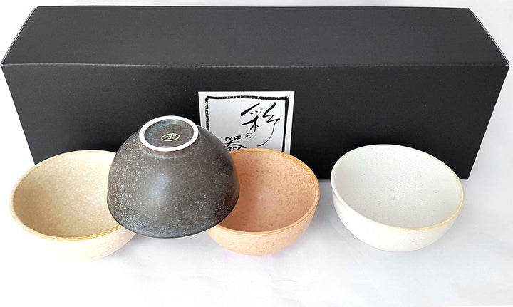 Teeschalen-Set JOUMON als Geschenk-Set hergestellt in Japan 4 Porzellan Schalen Ø 8,2, H. 4,6 cm