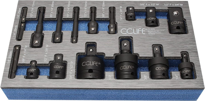CCLIFE 17tlg Stecknuss Adapter für Schlagschrauber 1/4' 3/8' 1/2' 3/4' Bit Nuss & Kardangelenk | Cr-
