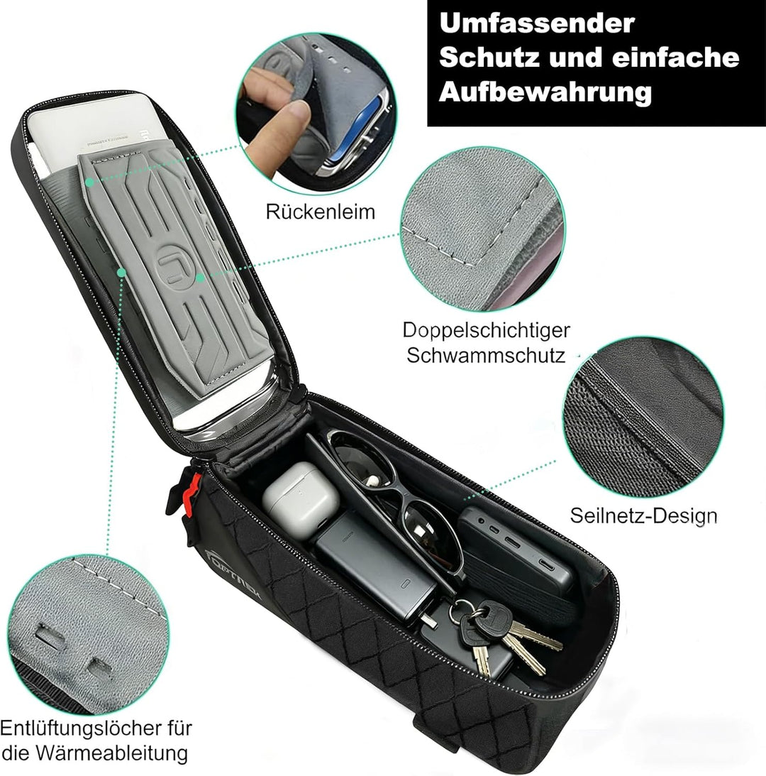 toptrek Fahrrad Rahmentasche, Fahrradtasche Rahmen für Smartphone mit TPU Sensitivem Touchscreen für