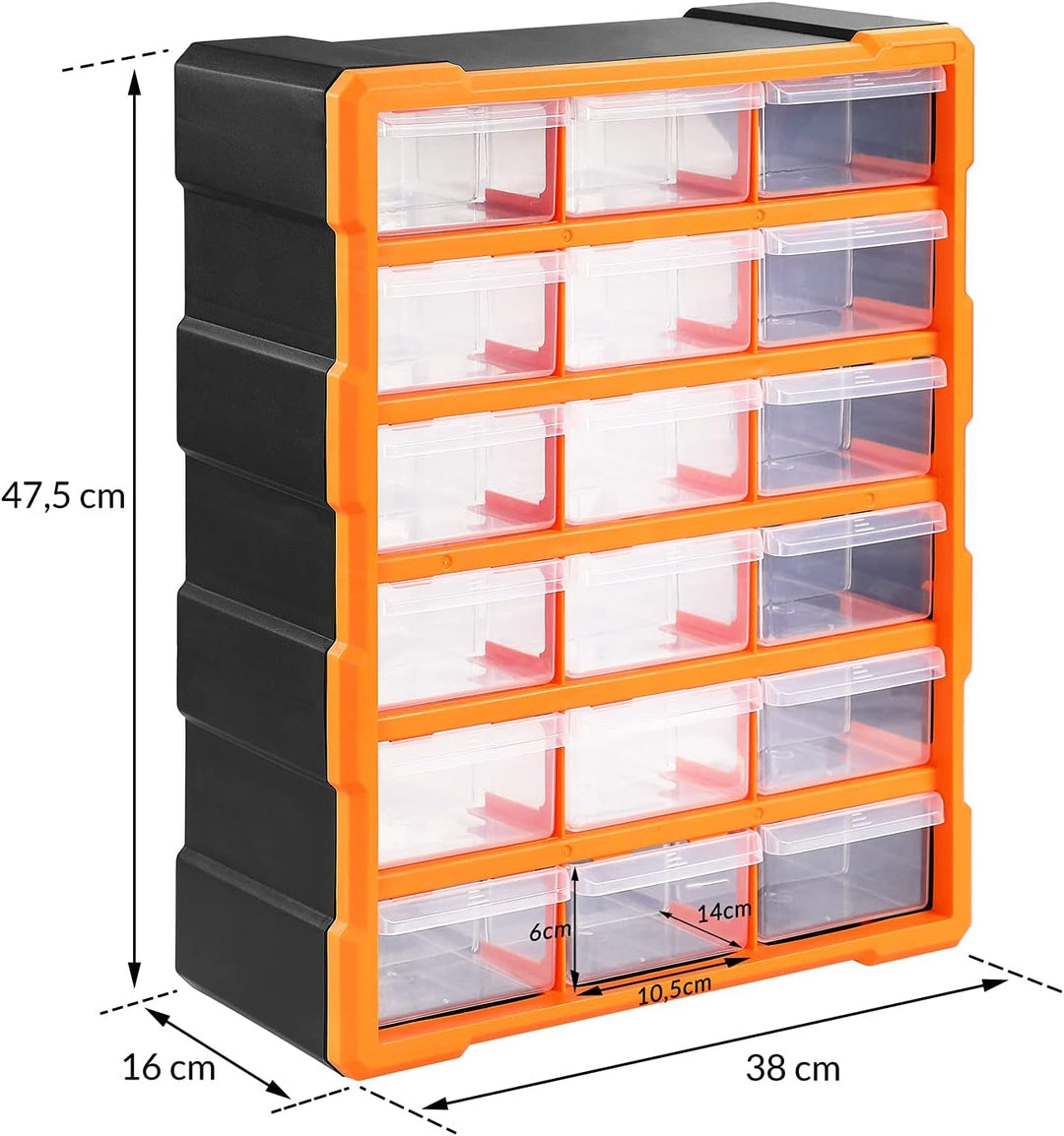 MONZANA® Sortimentskasten MW1506 18 Schubladen 47,5x38x16cm Trennwände bis 36 Fächer Werkstatt Sorti
