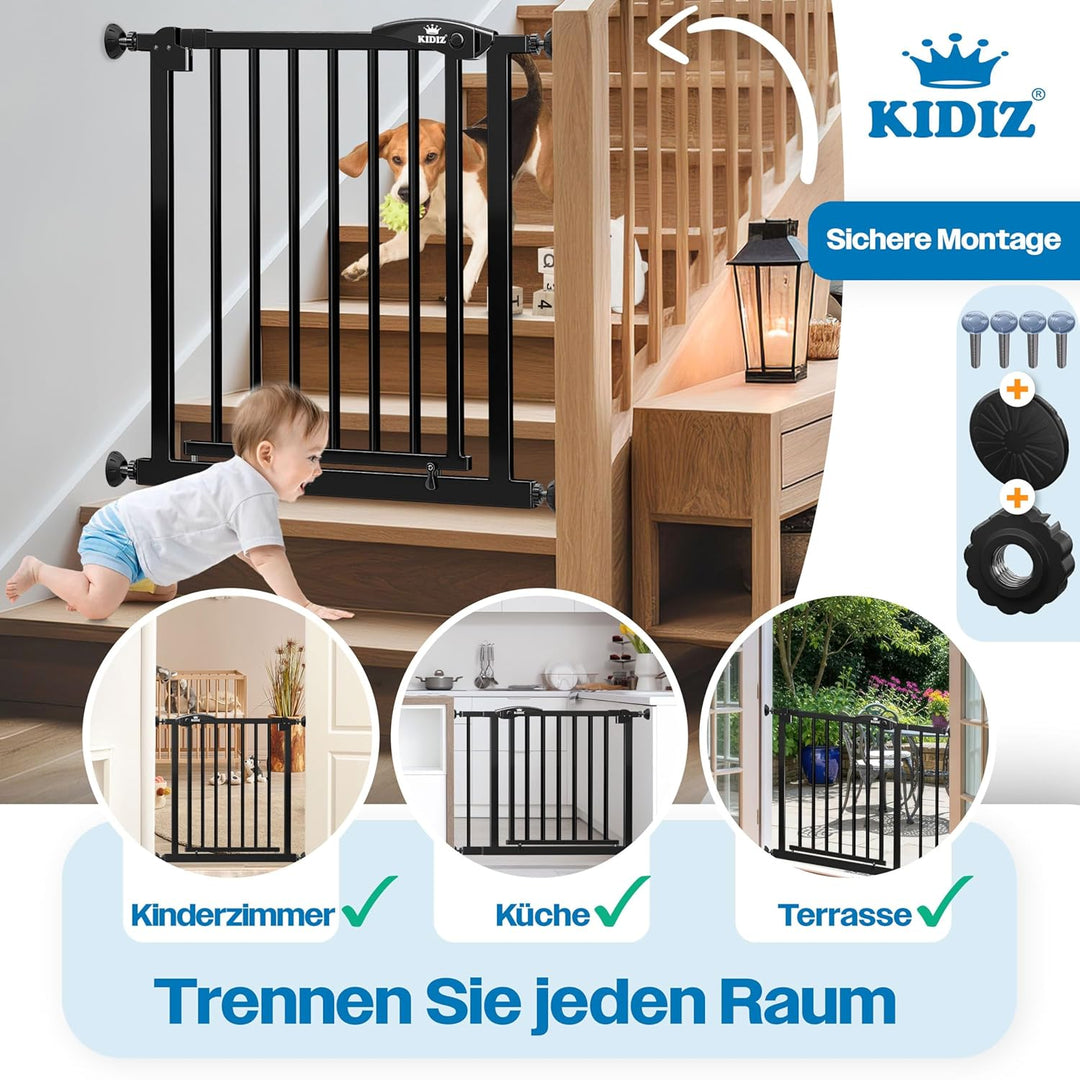KIDIZ Treppenschutzgitter ohne Bohren | Verstellbare Breite: 74-80 cm, 75 cm hoch, Türschutzgitter u