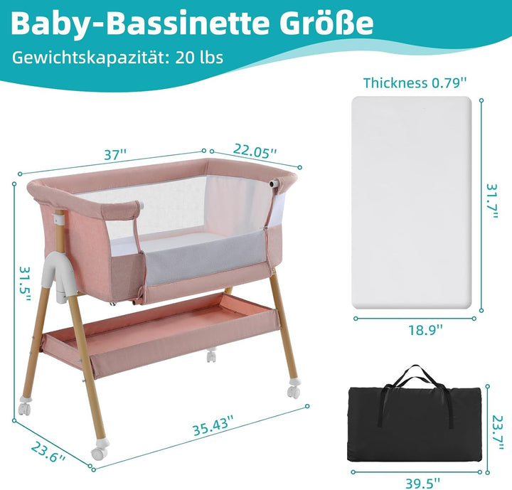 3 in 1 Beistellbett Baby, Tragbar reisebett Baby mit matratze Höhenverstellbar Bettchen Verstellbare