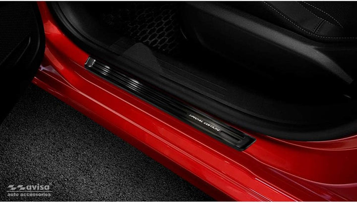 Avisa Black INOX Door sill Protectors Compatible with Opel Corsa F HB 5-Doors 2019- 'Special Edition