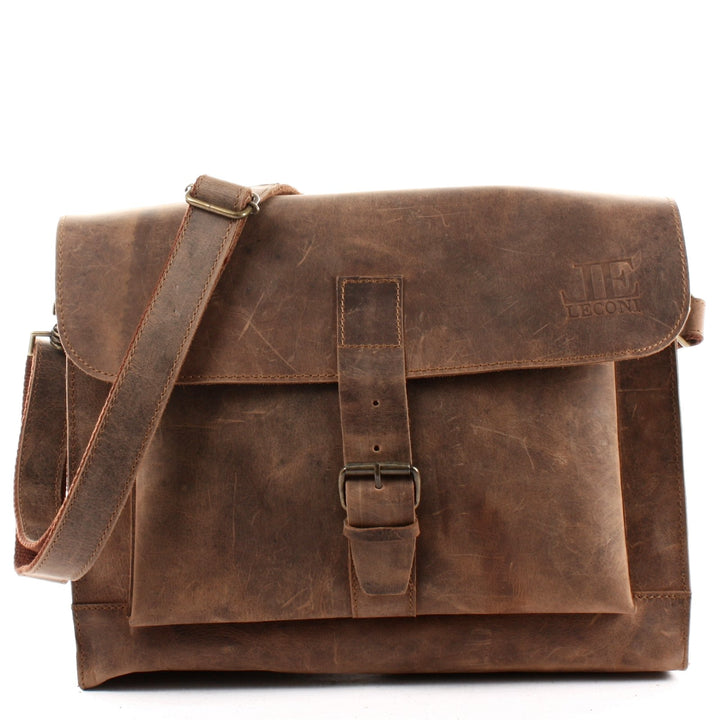 LECONI Messenger Bag DIN A4 Aktentasche Damen Herren Ledertasche Vintage Leder 38x29x11cm LE3054 Bra