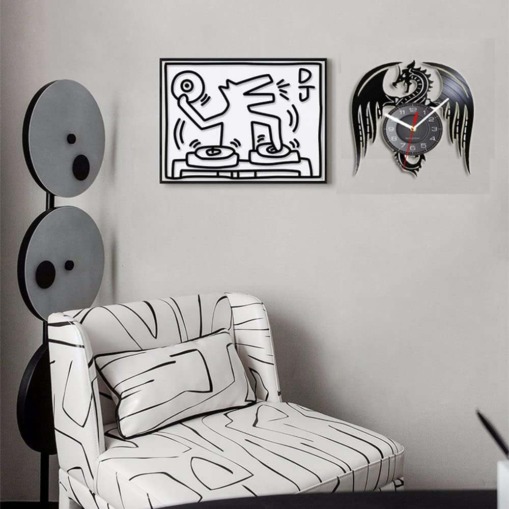 Smotly Vinyl Wanduhr, Mythical Beast Flying Dragon Theme Silent Wall Clock with LED Night Light Funk