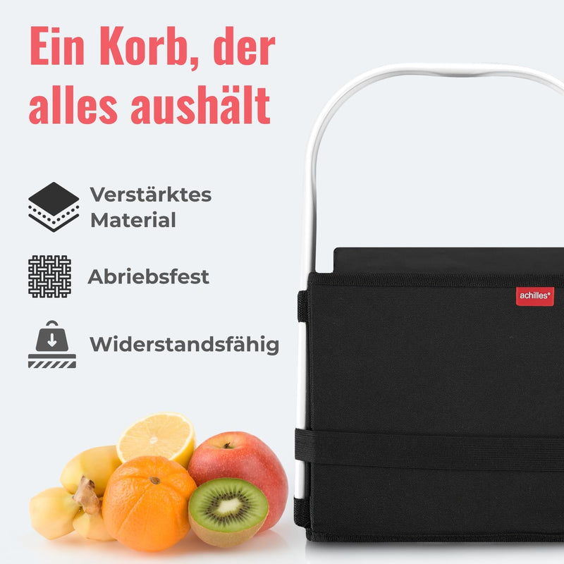 achilles Einkaufskorb aus Holz mit Obst- und Gemüsenetz, Klappbarer Korb, Picknick-Korb, Einkaufsbox