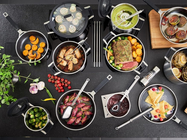 RÖSLE SILENCE PRO Topf-Set 5-tlg., Universaltopfset mit 3 Kochtöpfen, 1 Bratentopf und 1 Stielkasser