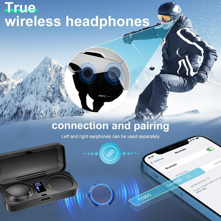 OBEST Motorrad Bluetooth Headset mit Ladecase, Motorradhelm Bluetooth Lautsprecher mit Mikrofonen, 1