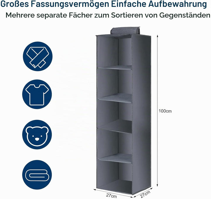 AiQInu Hängeregal Kleiderschrank,Hängeaufbewahrung Schrank Organizer mit 5 Fächern,Faltbar Platzspar
