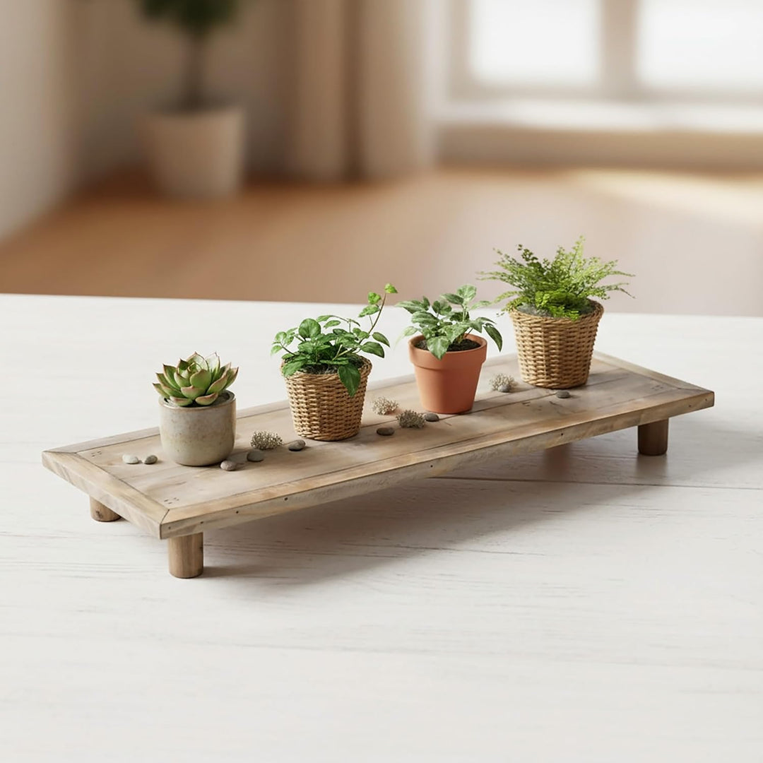 Spetebo Deko Blumenteller natur rechteckig - 55 x 18 cm - Holz Pflanzenhocker länglich mit 4 Füssen