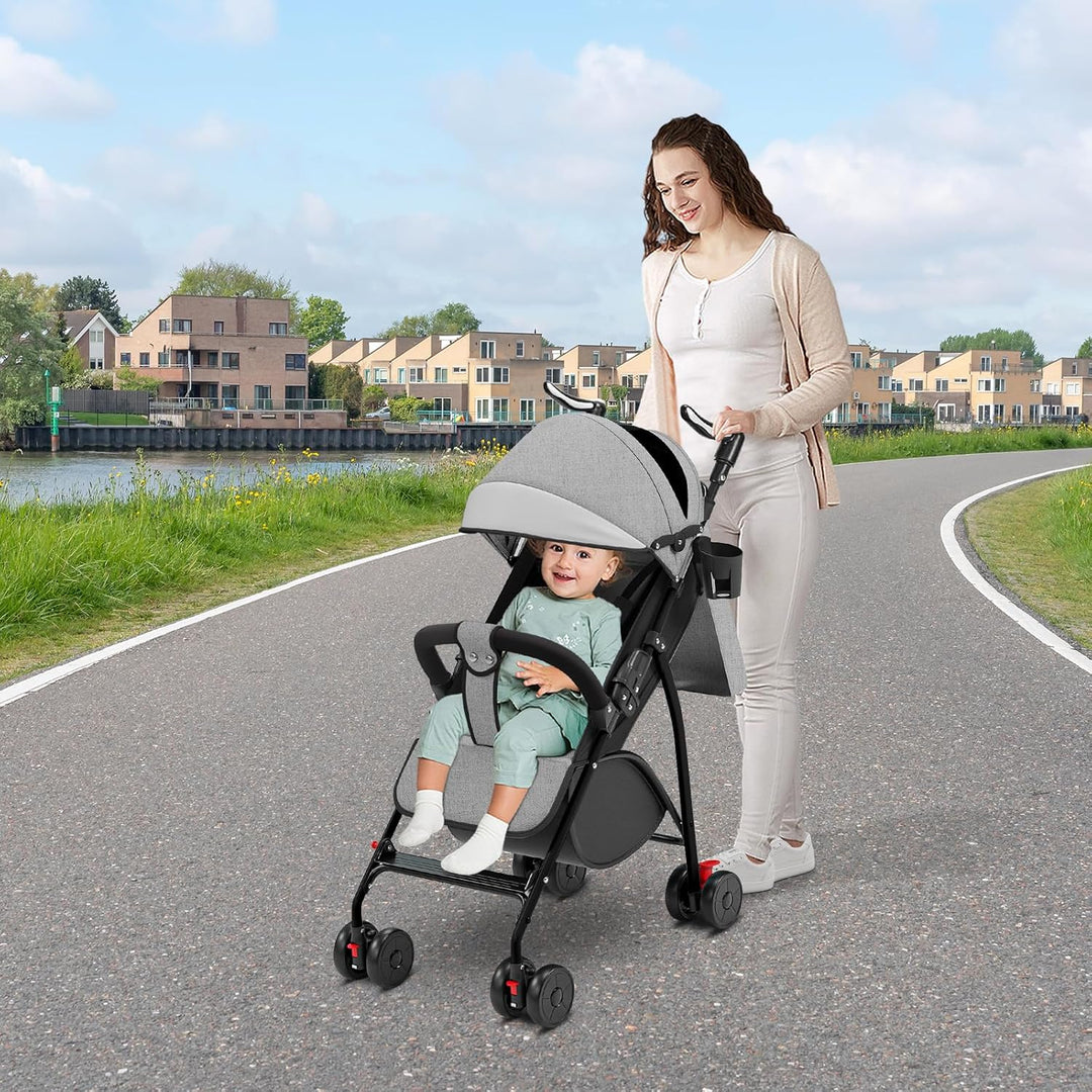 Kompakter Kinderwagen, 0 – 36 Monate, faltbar, mit Aufbewahrungskorb, Rückenlehne, neigbare Rückenle