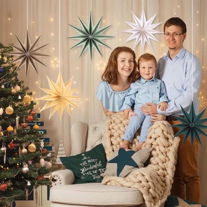 5 Stück Papiersterne Weihnachten Braun 30cm Beige 12 Zacken Papiersterne Faltsterne mit Klettverschl