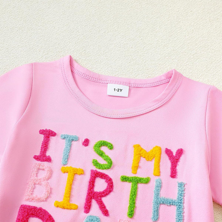 Kleinkind Baby Mädchen Geburtstag Outfit Birthday Girl Buchstabenstickerei T-Shirt Tutu Tüllrock Set