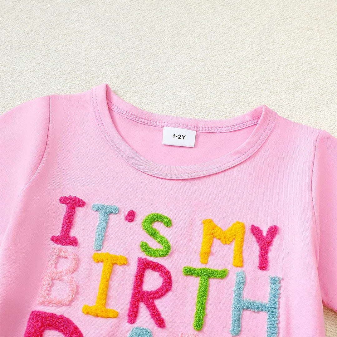 Kleinkind Baby Mädchen Geburtstag Outfit Birthday Girl Buchstabenstickerei T-Shirt Tutu Tüllrock Set