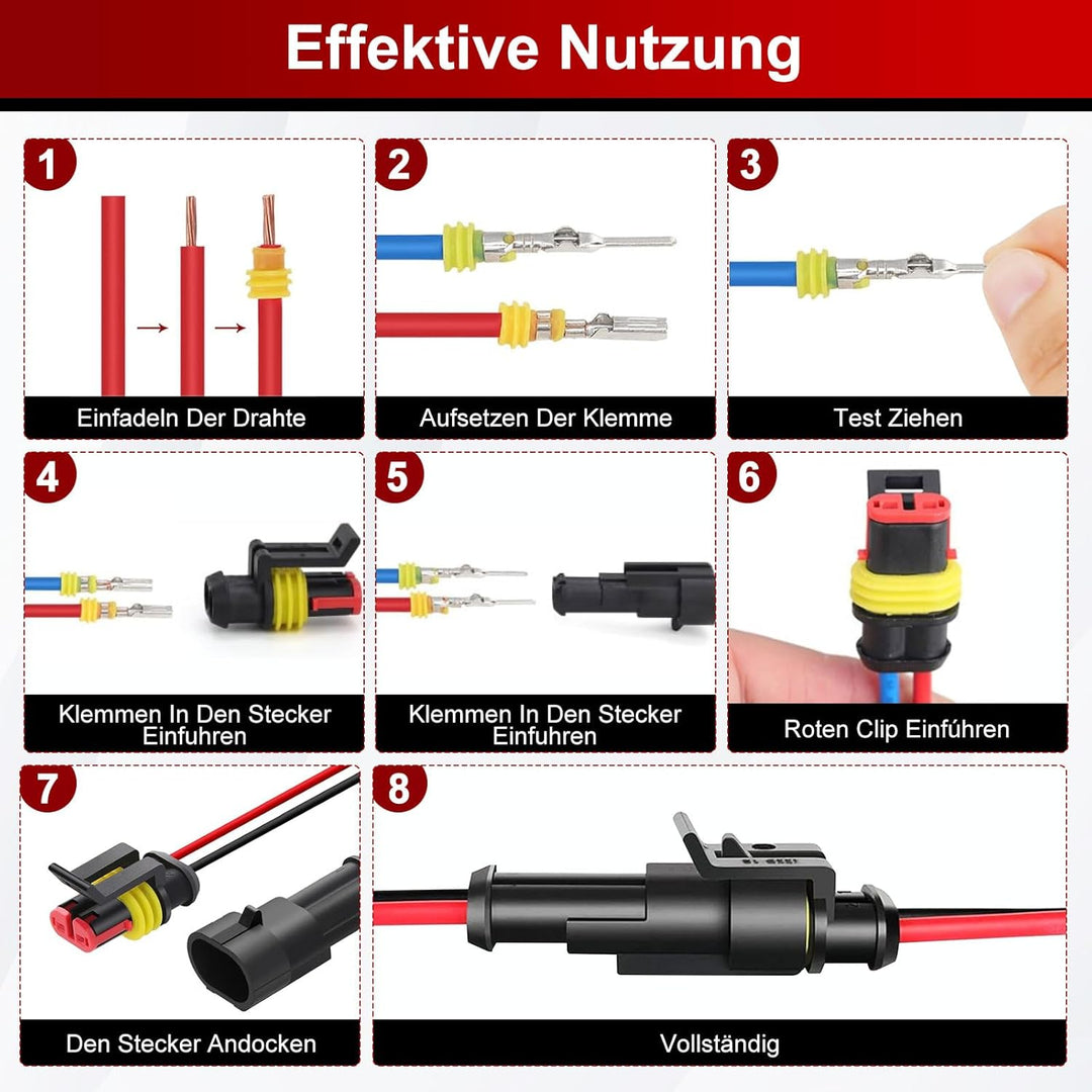 KFZ Stecker Set, 808Pcs KFZ Steckverbinder, Wasserdichte Stecker 1/2/3/4/5/5/6 Polig, Superseal Stec